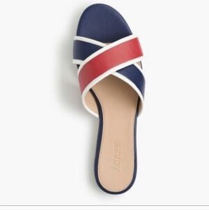 J. Crew Navy, Red & White Crisscross Slide Leather Sandals